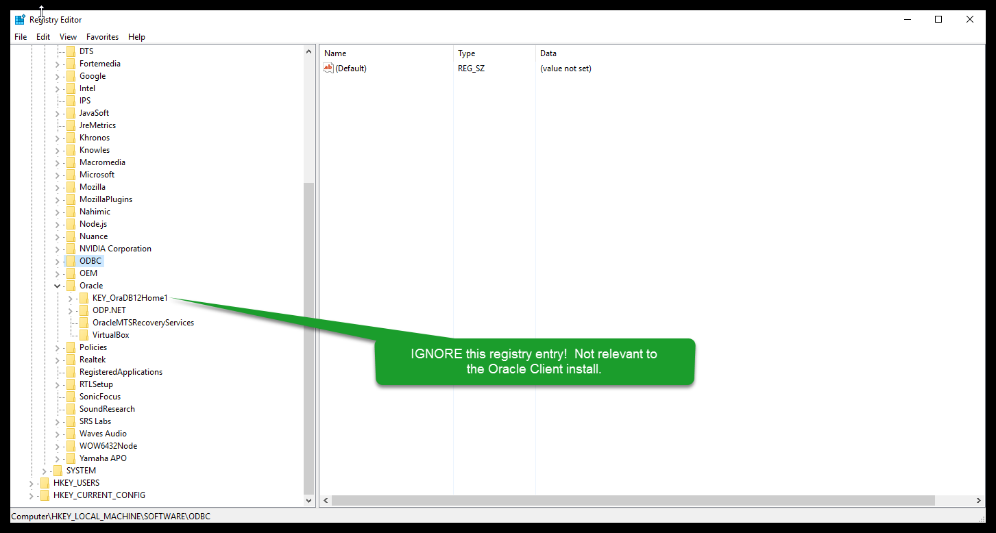 This PC has an Oracle database instance running. IGNORE this registry entry (KEY_OraDB12Home1)! Not relevant to the Oracle Client install.