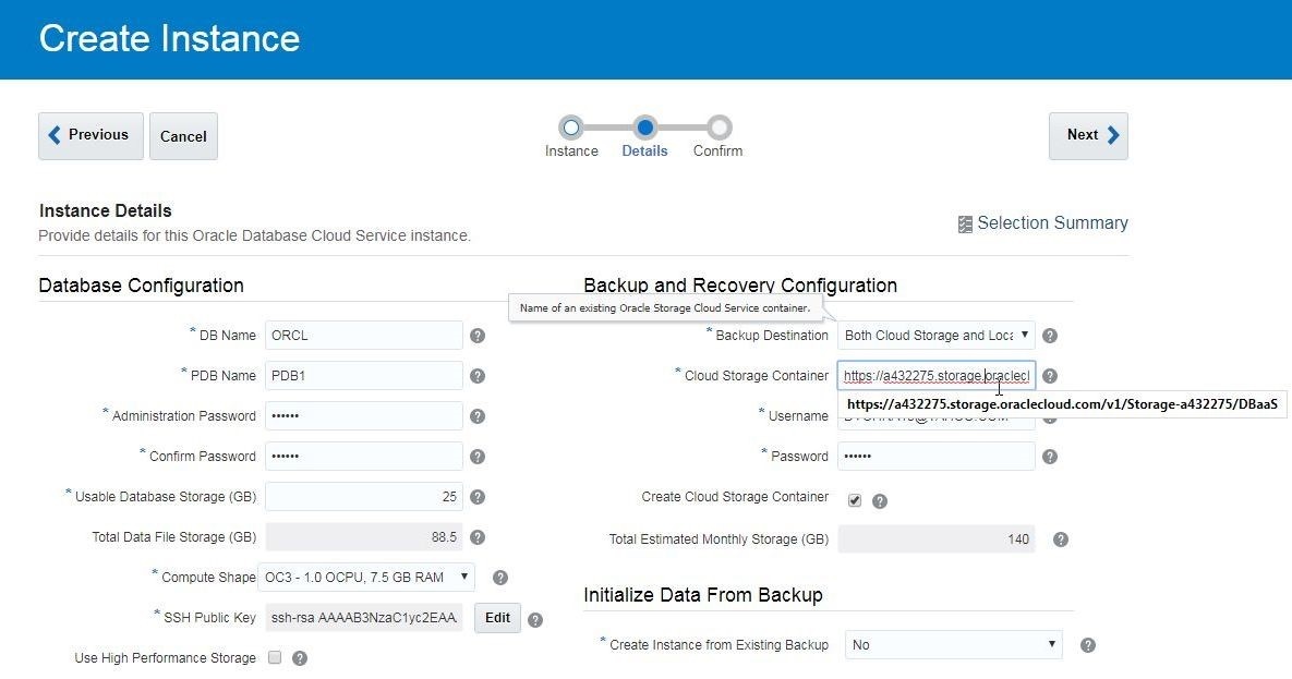 specify the URL of the Cloud Storage Container, the default URL is shown in Figure 20.