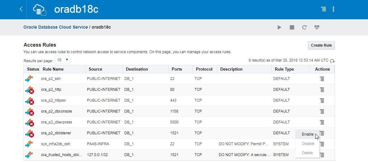 Click on the icon to manage the access rule and select Enable as shown.