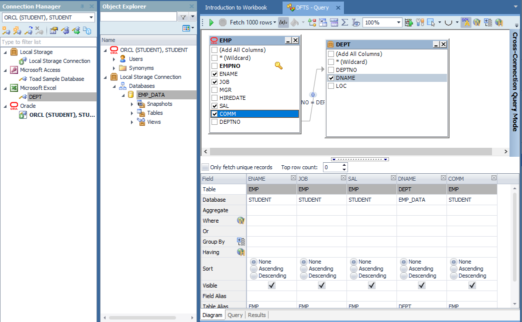 Toad Data Point Cross-Connection Query