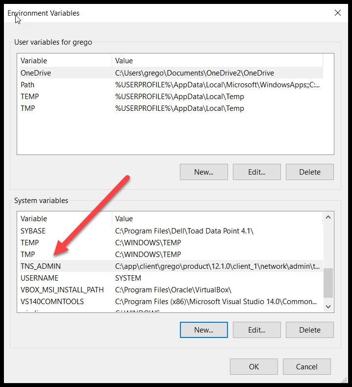 TNS_ADMIN variable has been created!  Click OK and exit all the way out of ‘Advanced system settings’.