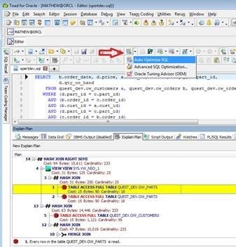  Load a problematic SQL statement into the Toad Editor window. Click on the Auto-Optimize icon on the Editor's toolbar.