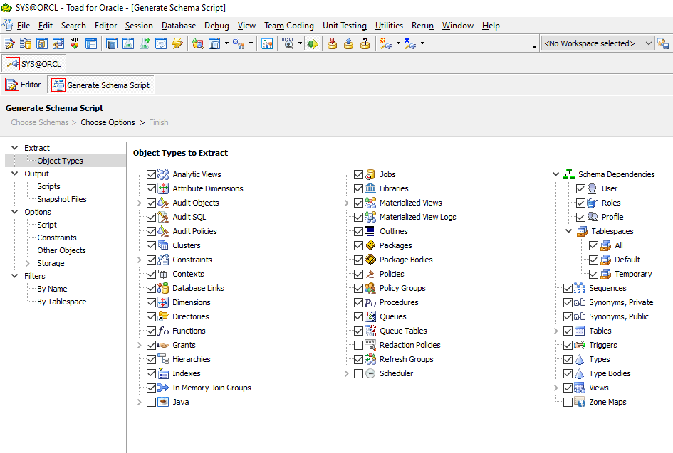 Generate DDL Options