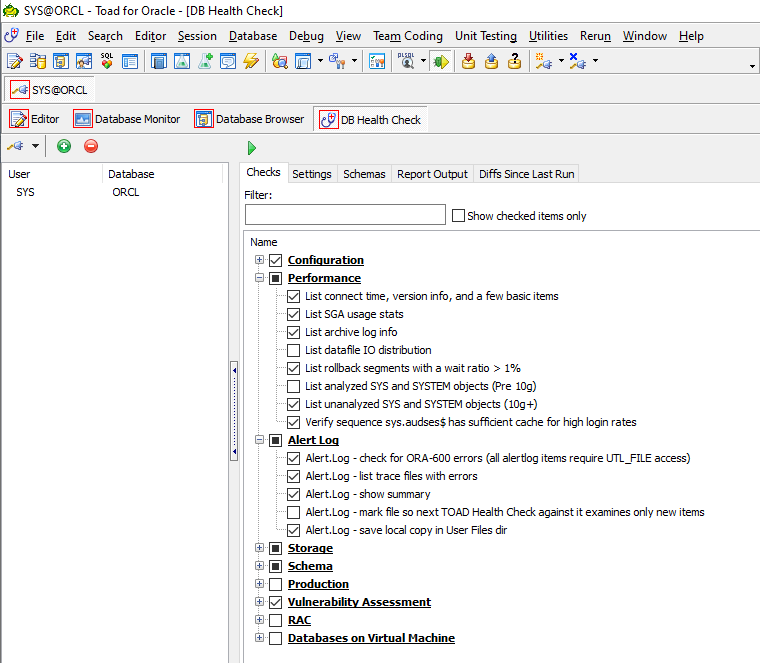 Toad for Oracle Database Health Check