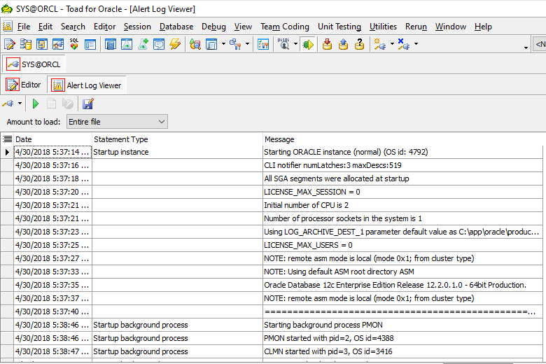 Toad for Oracle Alert Log Viewer