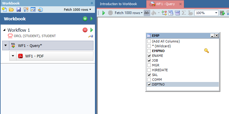 Simple Toad Data Point Workbook using Oracle