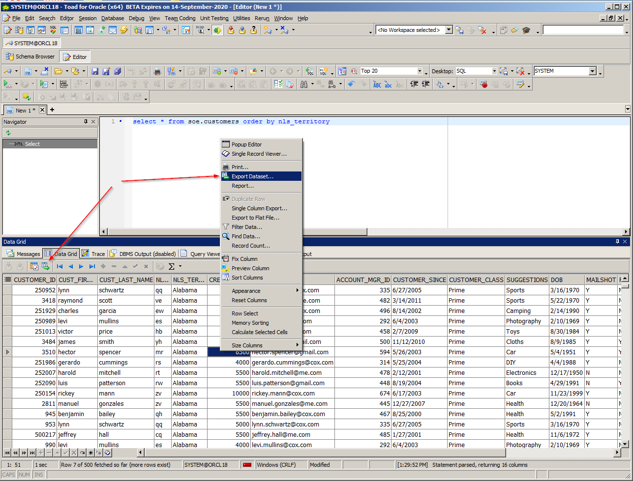 Invoke the Export Dataset wizard, then select the pop-up menu’s Export Dataset option as shown below in Figure 2.