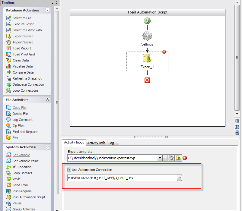 Scenario 2 – Using Export Template against another database