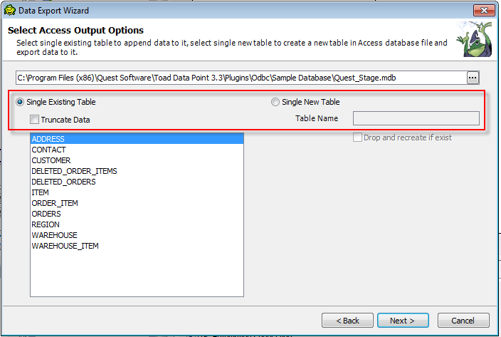 Exporting to a new Access file or into an existing one