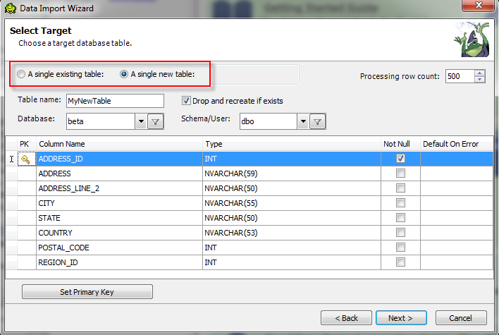 Import your data into a new table