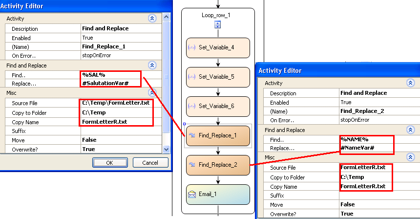 Setting in the variables to customize a letter