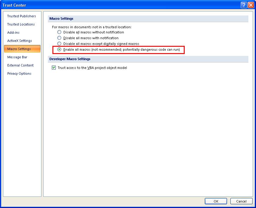 Automate Report Using Excel Template and Macros: Clear previous data, export new data, and enable macros in Excel.