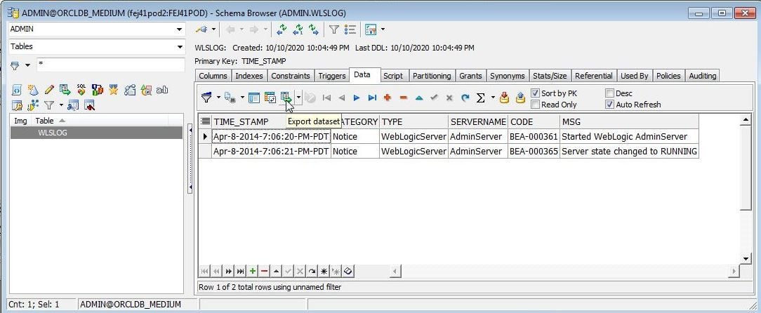 Figure 24. Export dataset