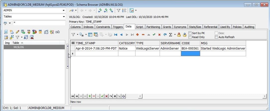 Figure 19. A new empty row of data