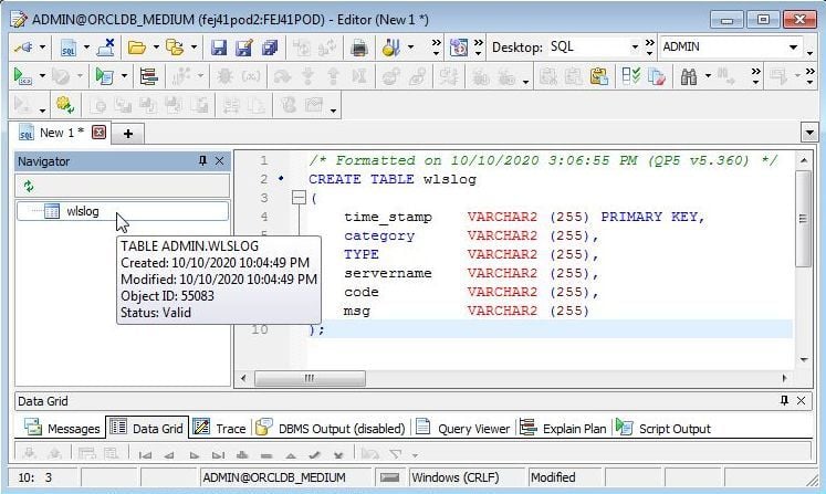 Figure 5. Navigator>wlslog