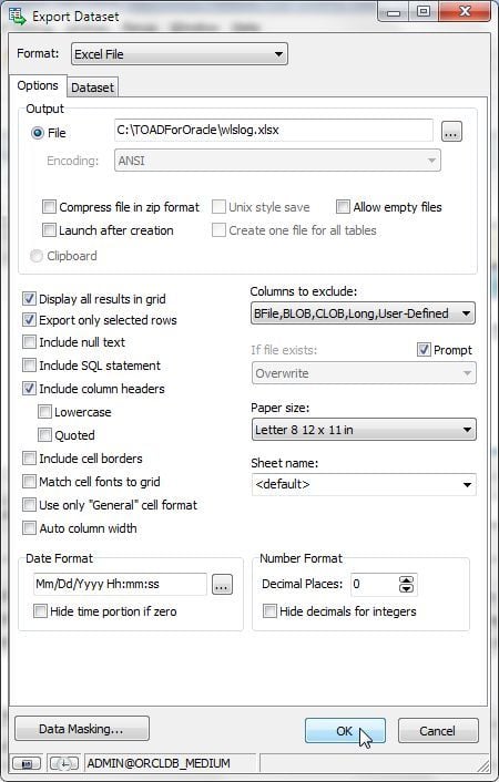 Figure 48. Export Dataset>OK