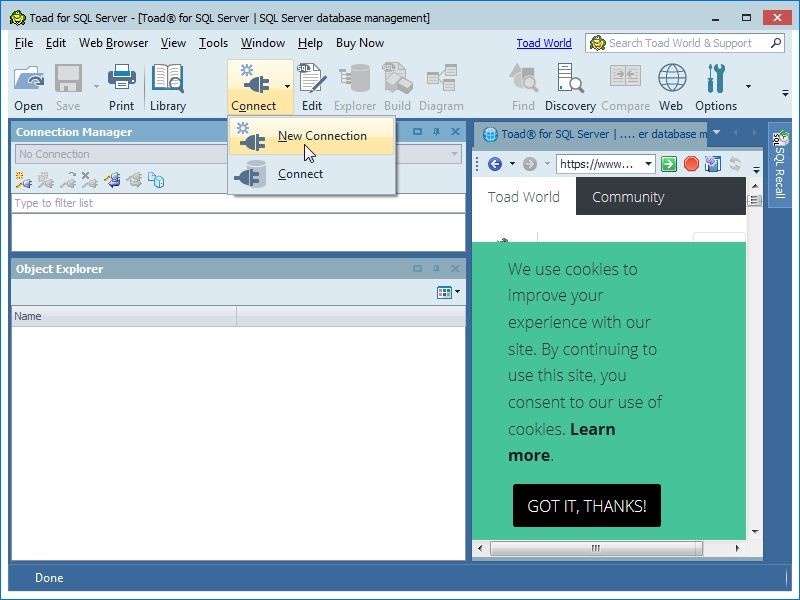 Figure 1. Select Connect then New Connection from pulldown