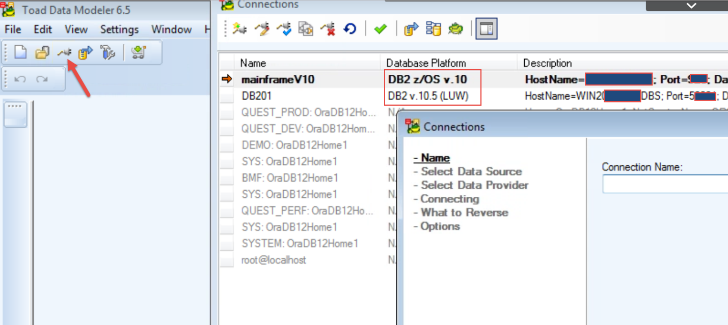 Figure 1.  Resulting two connections  for DB2 on zOS  and  DB2 on LUW DB201