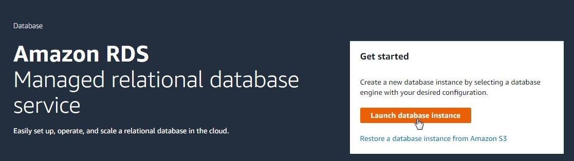 Figure 1. Clicking on Launch Database Instance, Amazon RDS