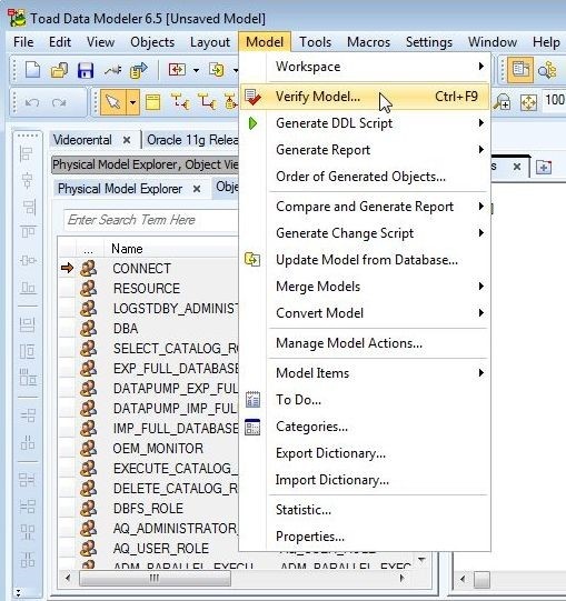 Figure 1. Selecting Verify Model