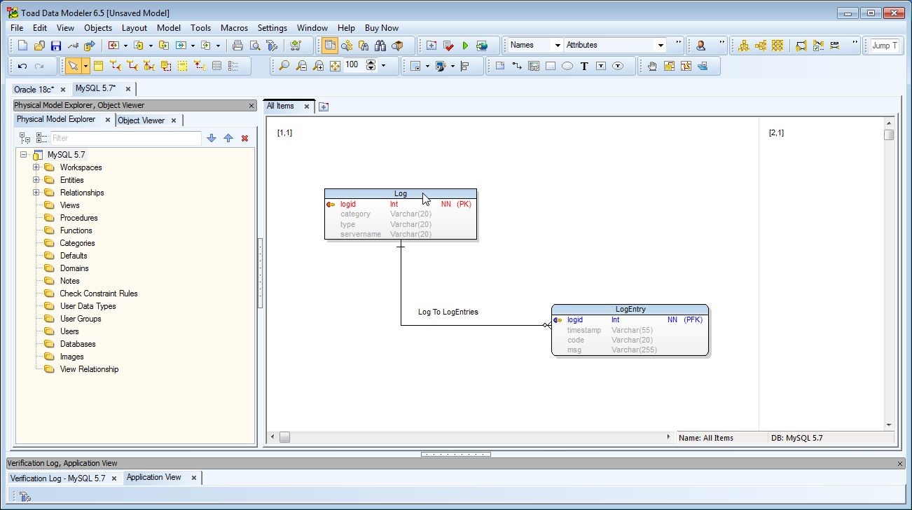 Figure 1. double-click in the header for Log to preview the DDL it would generate