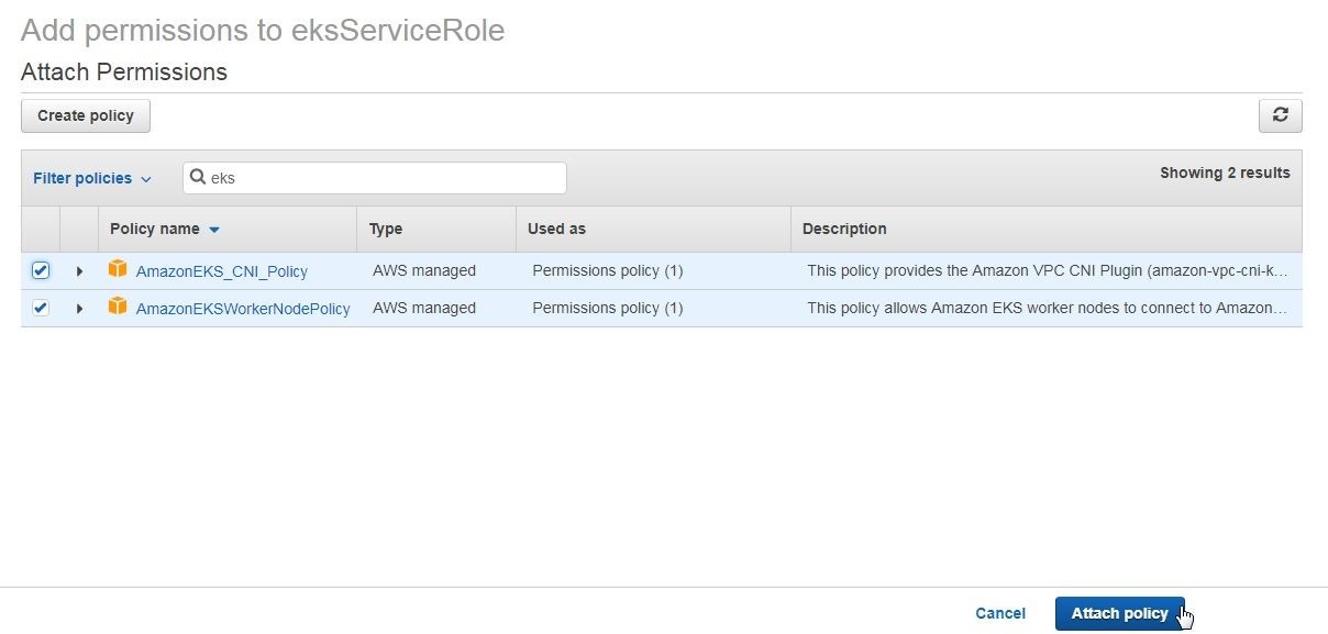 Figure 10. Adding policies for worker nodes