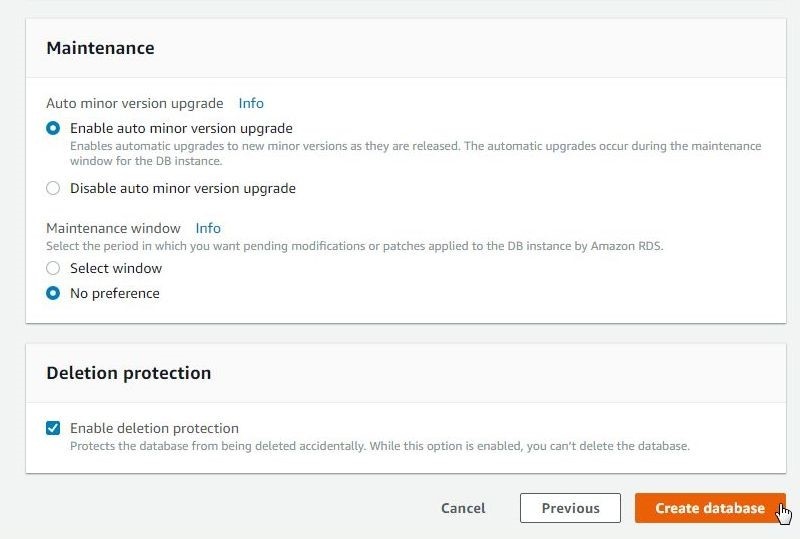 Figure 10. Clicking on the Create Database button