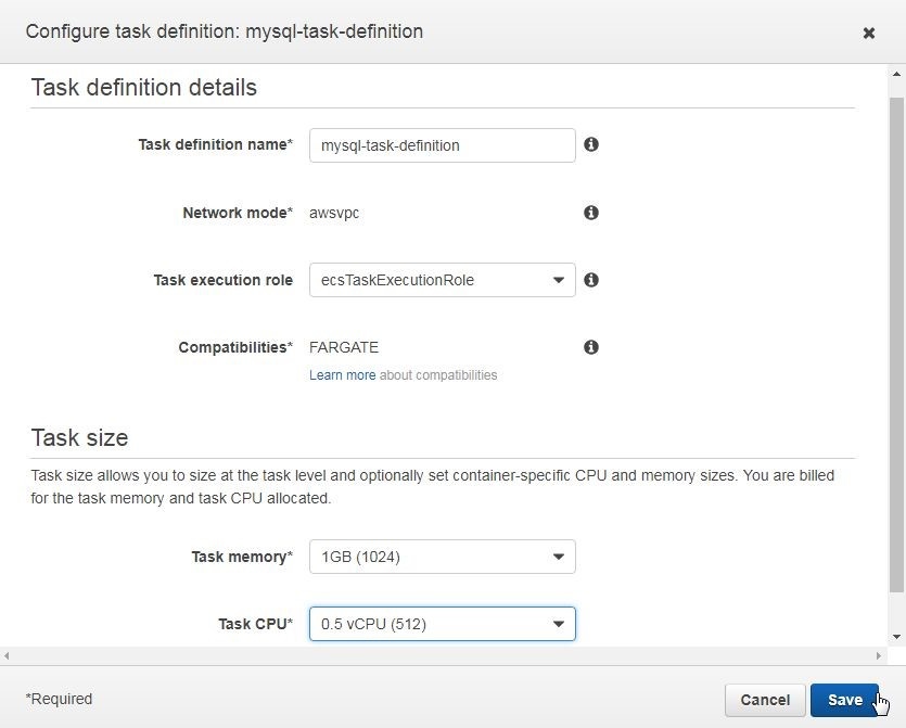 Figure 10. Configuring task definition