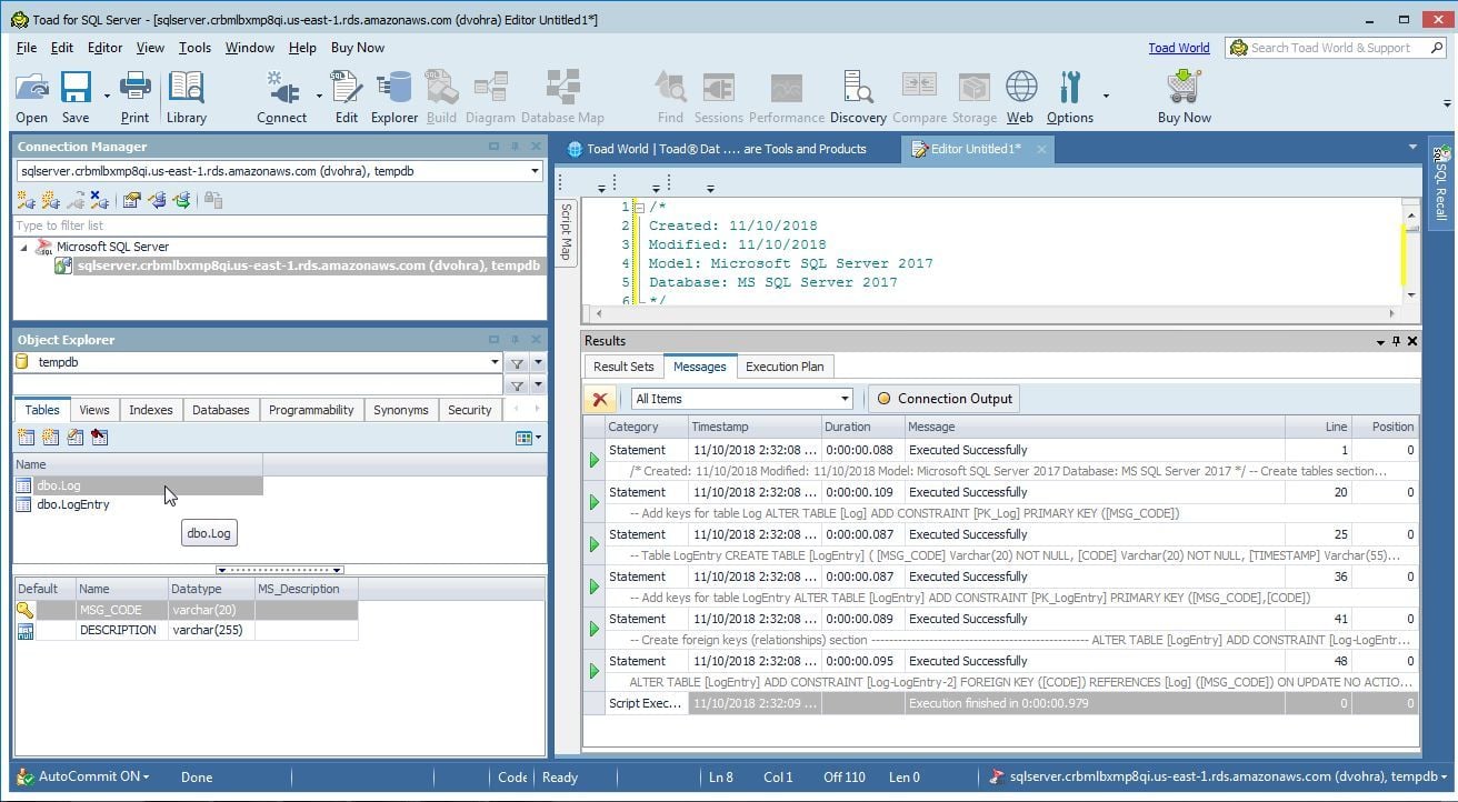 Figure 10. SQL Statements run successfully