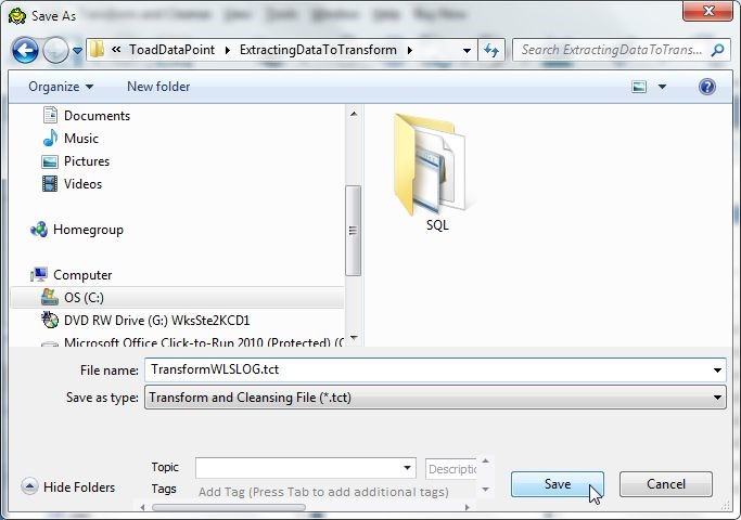 Figure 10. Saving as a .tct File