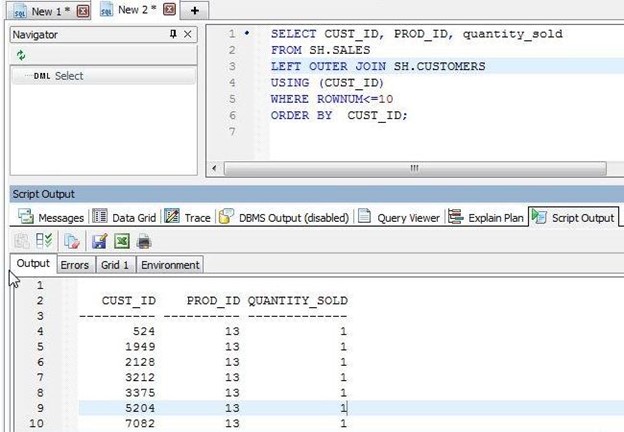 Figure 10. USING Clause – Using Toad to Query Multiple Tables