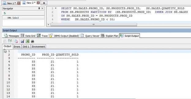 Figure 11. PARTITION BY – Using Toad to Query Multiple Tables