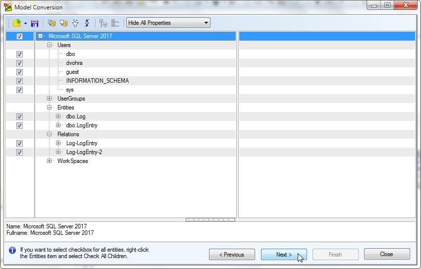 Figure 11. Selecting Items to Convert