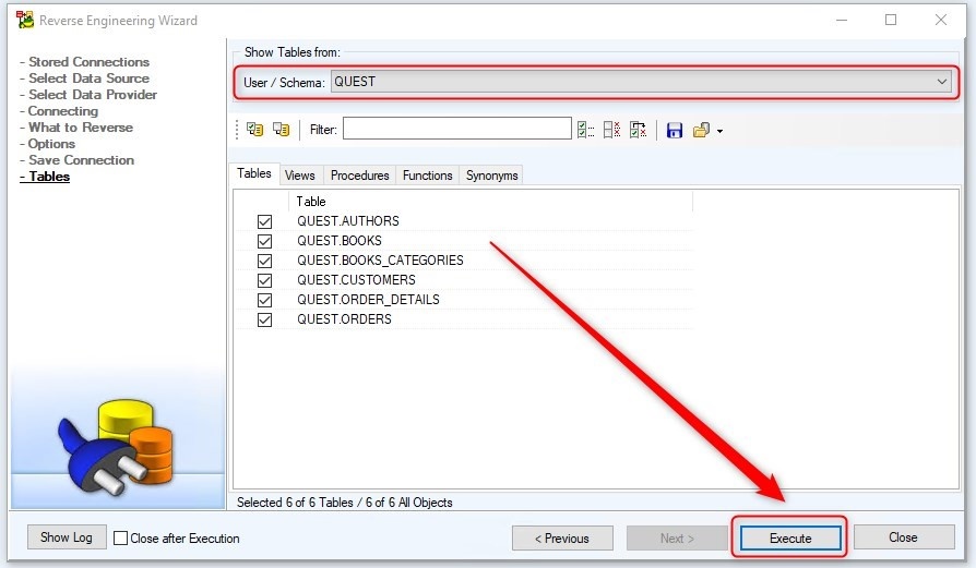 Figure 11. Selecting Tables