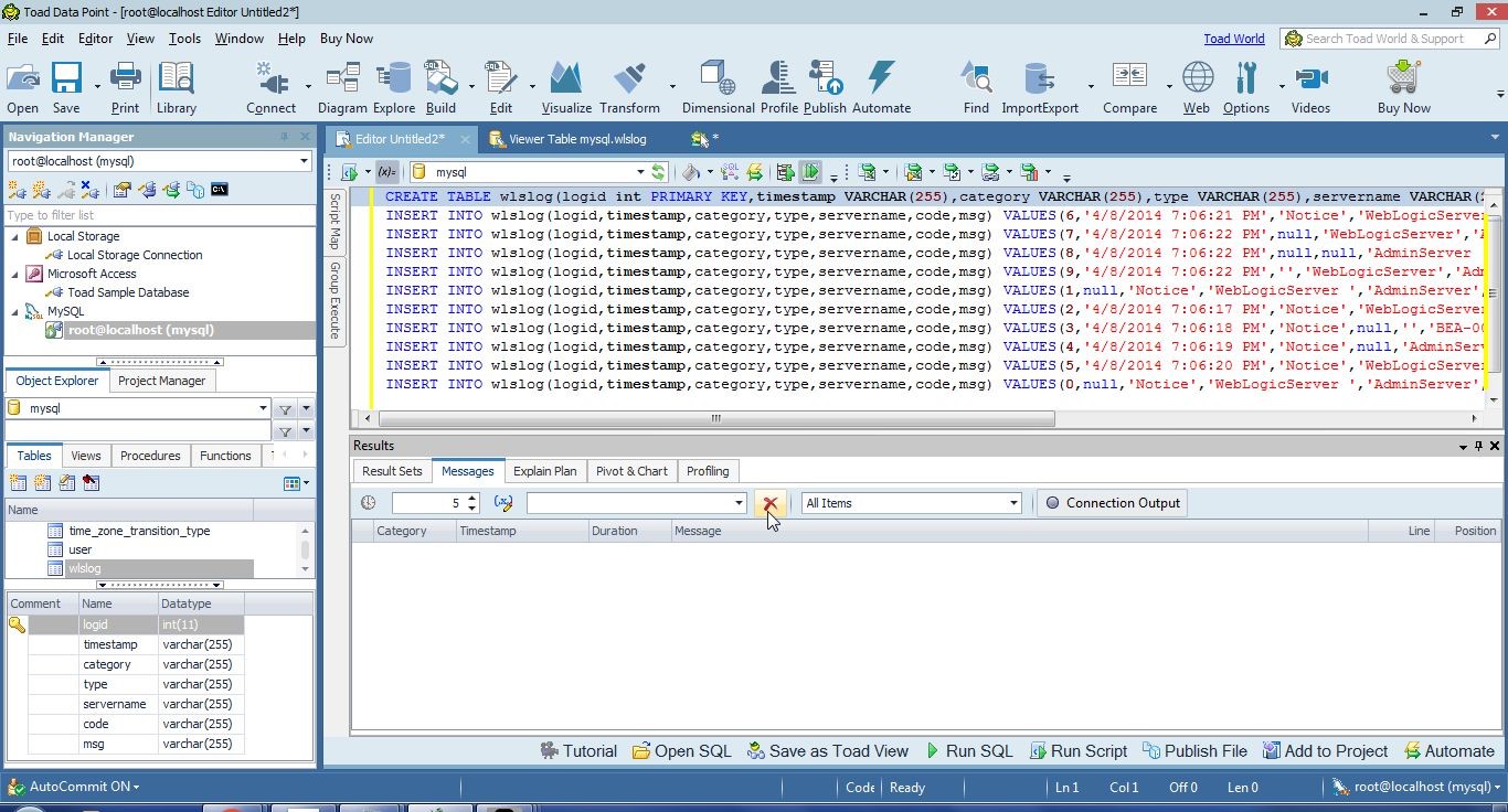 Figure 12. Delete the SQL message