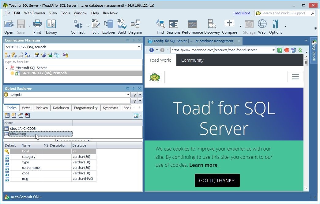 Figure 12. The new table is listed in the Object Explorer