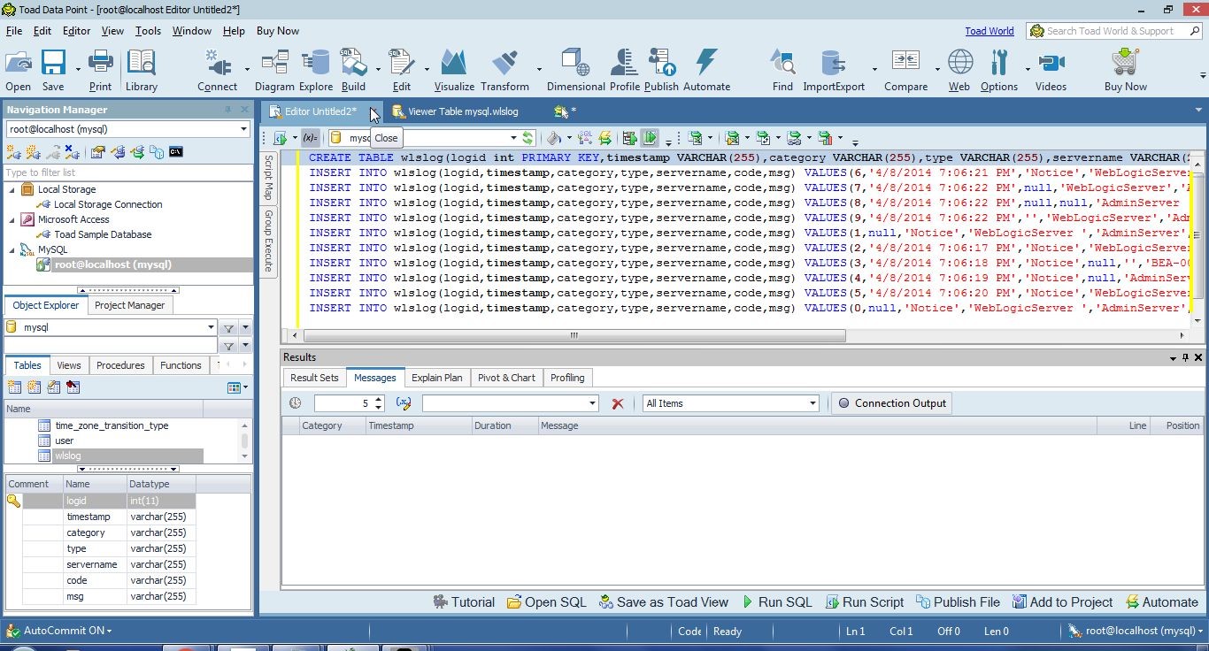 Figure 13. Closing the SQL Editor