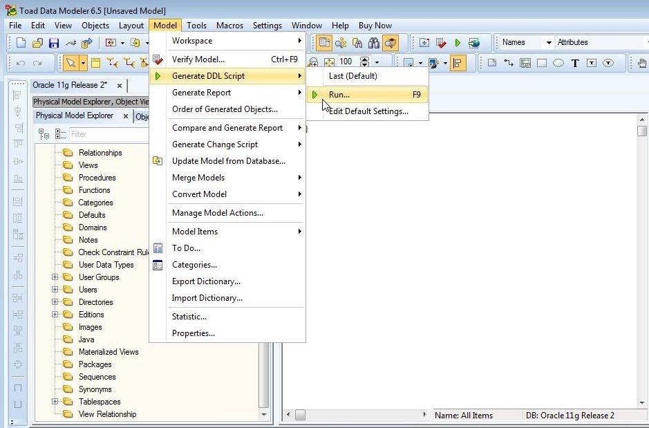 Figure 13. Generating DDL Script