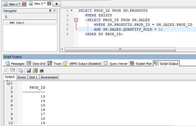 Figure 13. Semijoin example – Using Toad to Query Multiple Tables