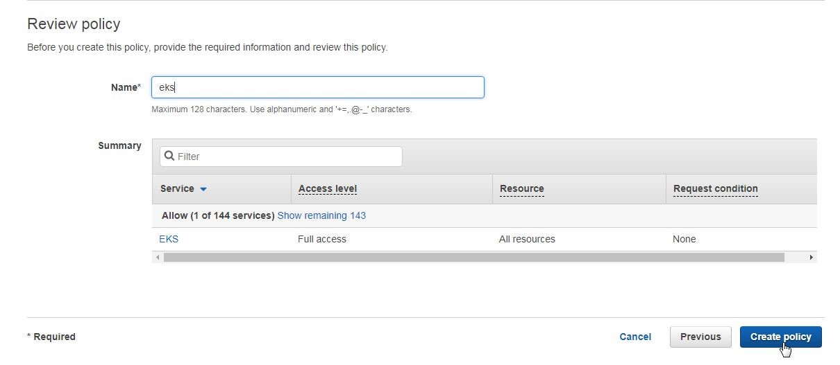 Figure 14. Clicking on Create policy