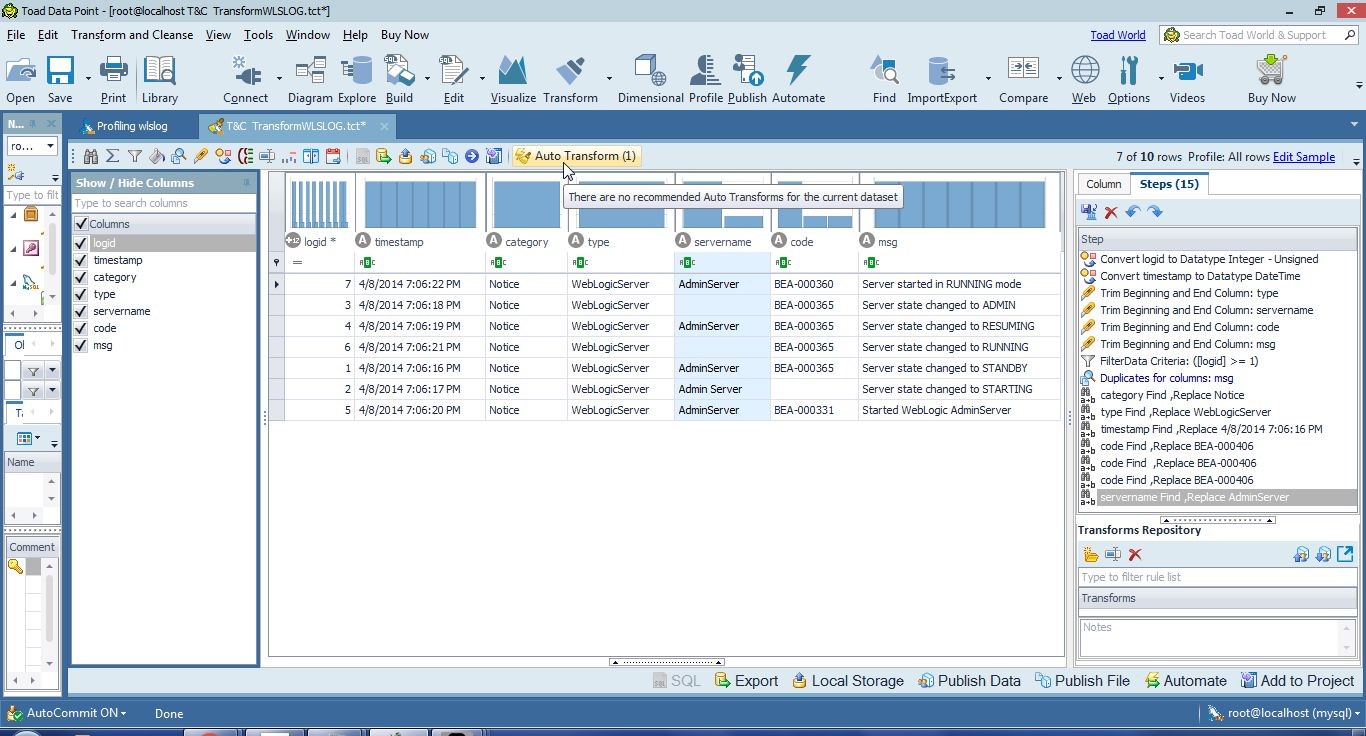 Figure 15. Auto Transform lists one suggestion