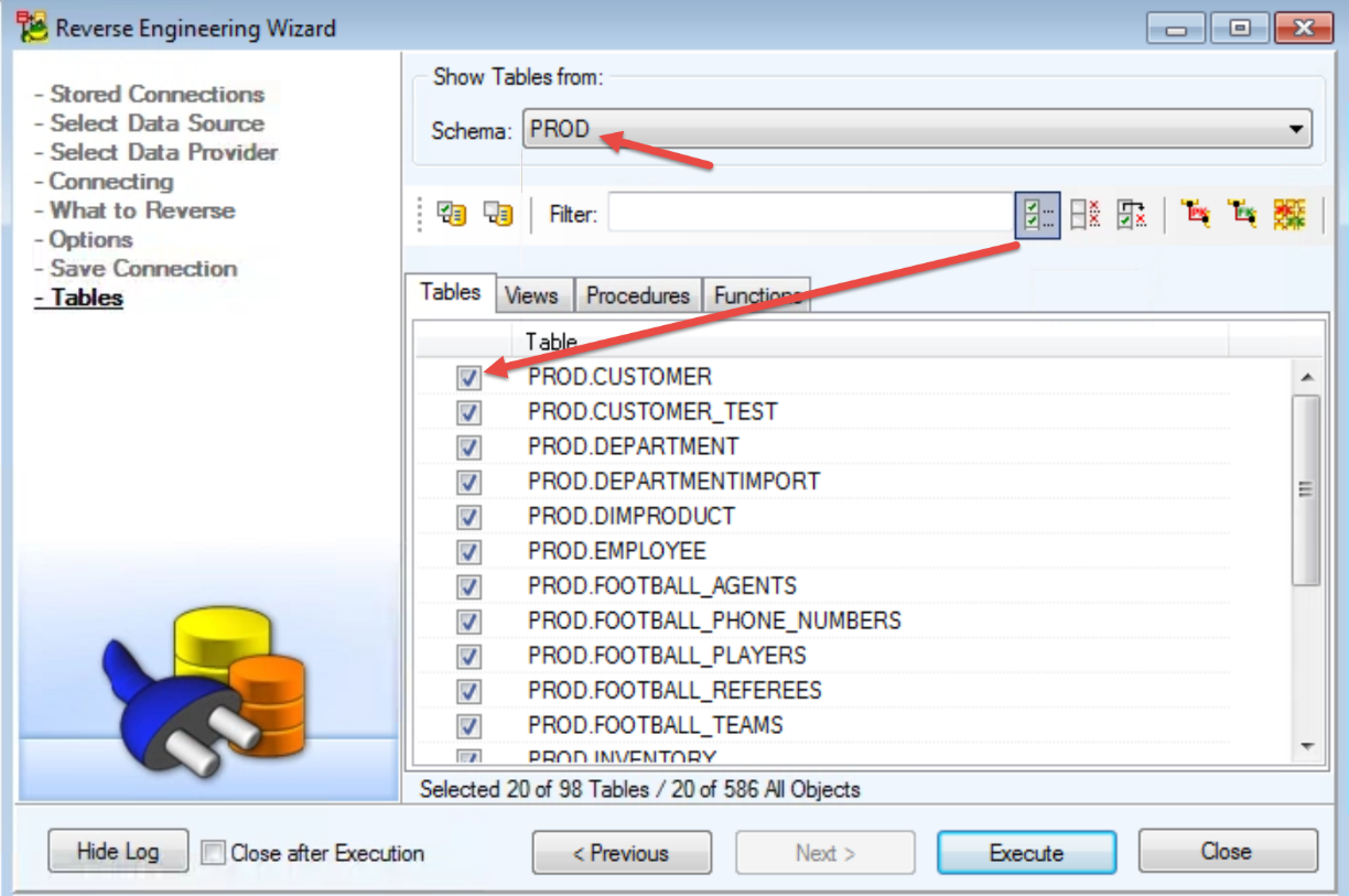 Figure 15. Choose schema name, then select the objects to include.