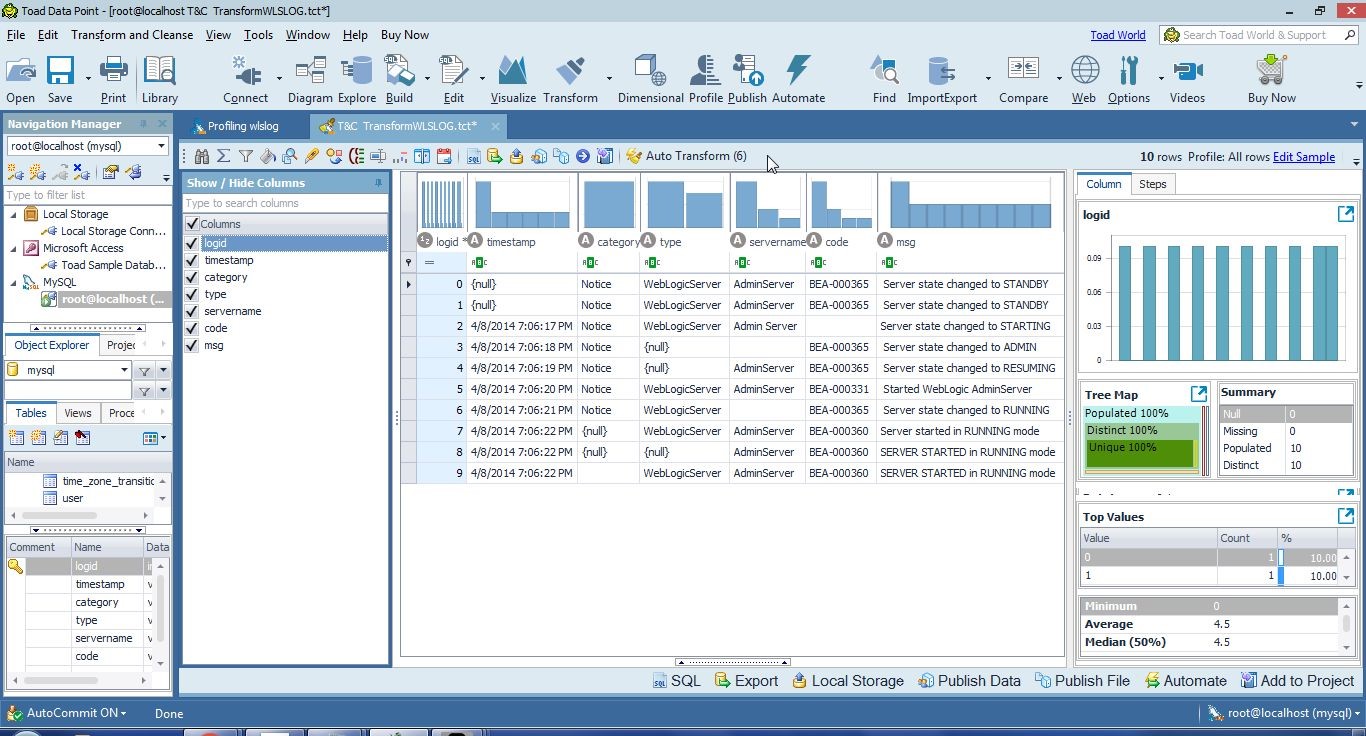 Figure 15. Transformation Options in the Toolbar