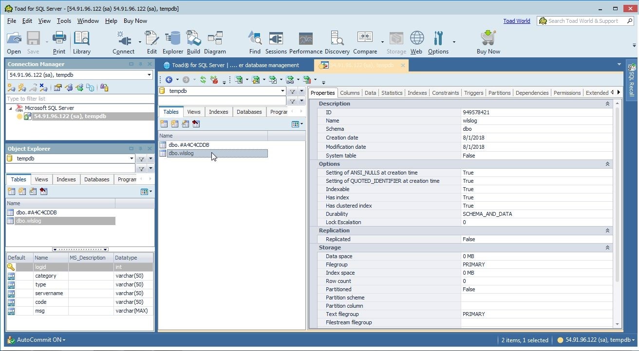 Figure 15. Selecting the table in the Explorer