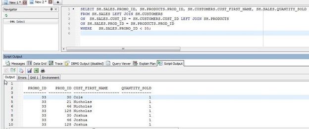 Figure 16. Three table left join– Using Toad to Query Multiple Tables