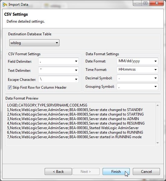 Figure 18. Data format preview