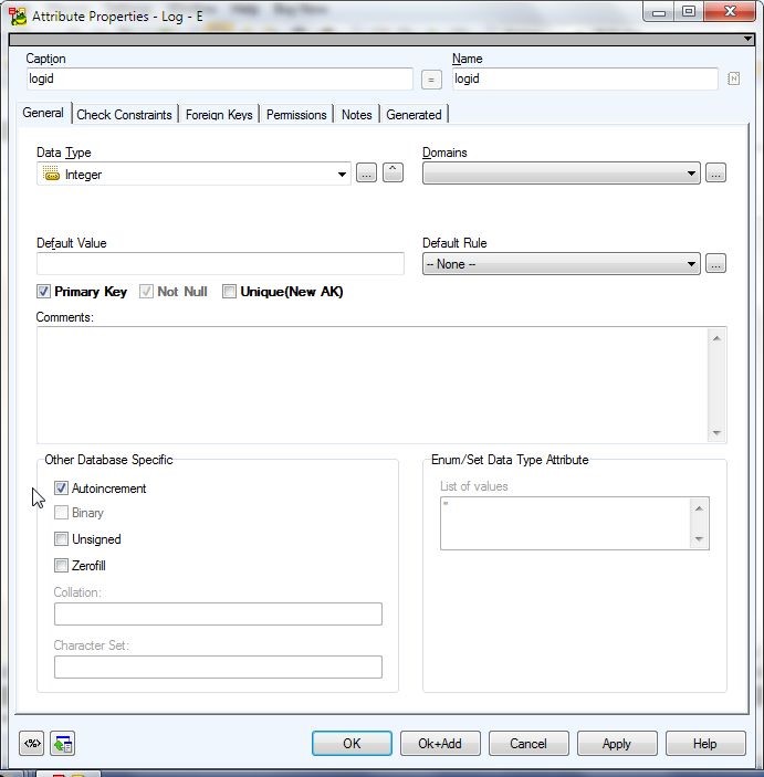 Figure 18. Selecting Autoincrement