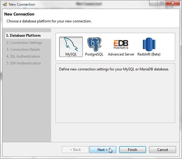 Figure 18. Selecting Database Platform as MySQL