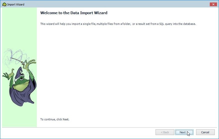 Figure 18. Import Wizard welcome screen