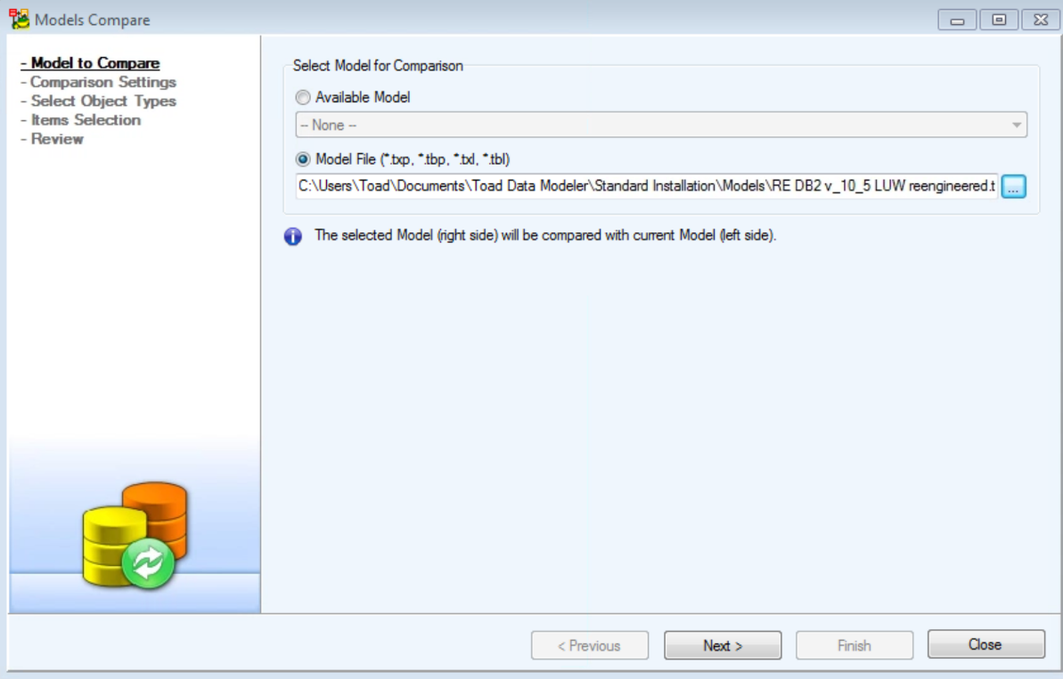 Figure 19. Browse for the target model or use an already available model in TDM